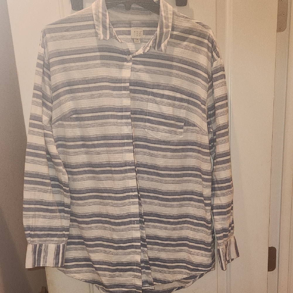 a new day Blue and White Striped Button Down Shirt Size Xxl